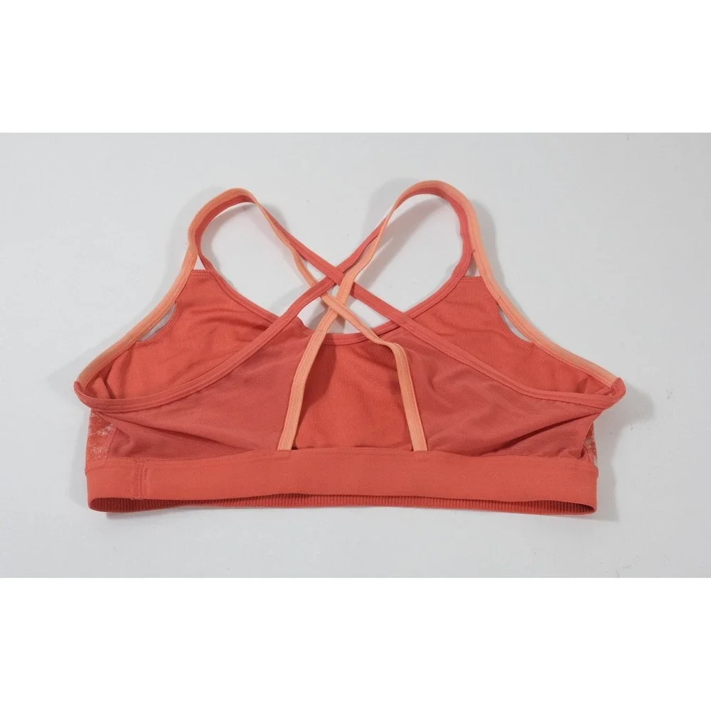 Adidas Sports Bra Women Medium Orange Abstract Print Strappy Criss Cross